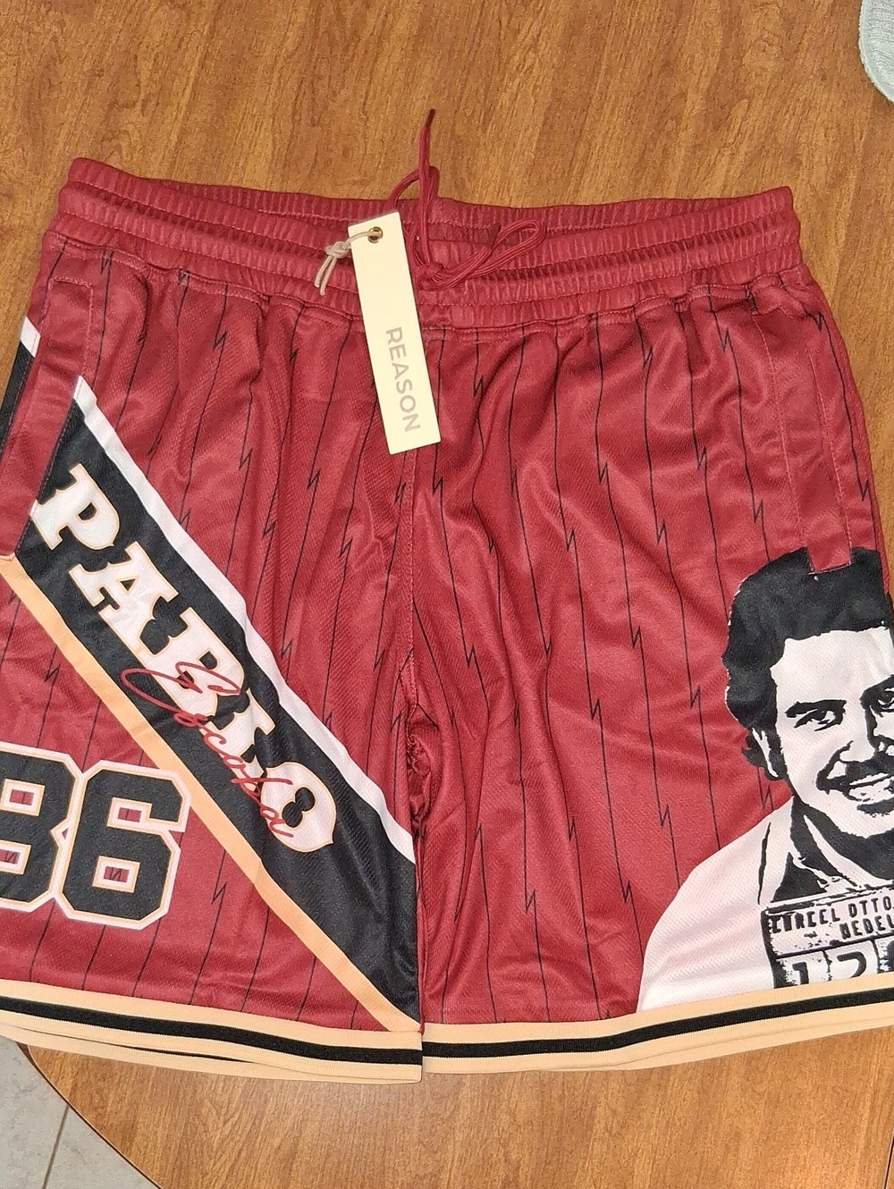 REASON Mens Pablo Escabar Maroon Shorts